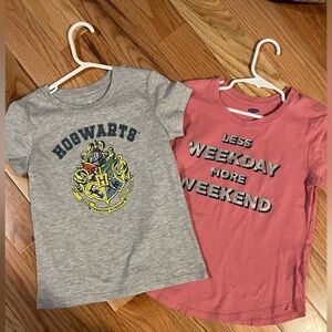 Hogwarts - Harry Potter — Gray Kids T-Shirt & Pink Old Navy T-Shirt
